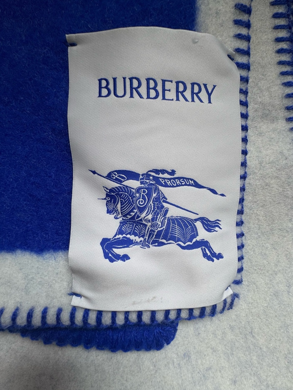 Burberry Blue & White Knight Motif Wool Throw